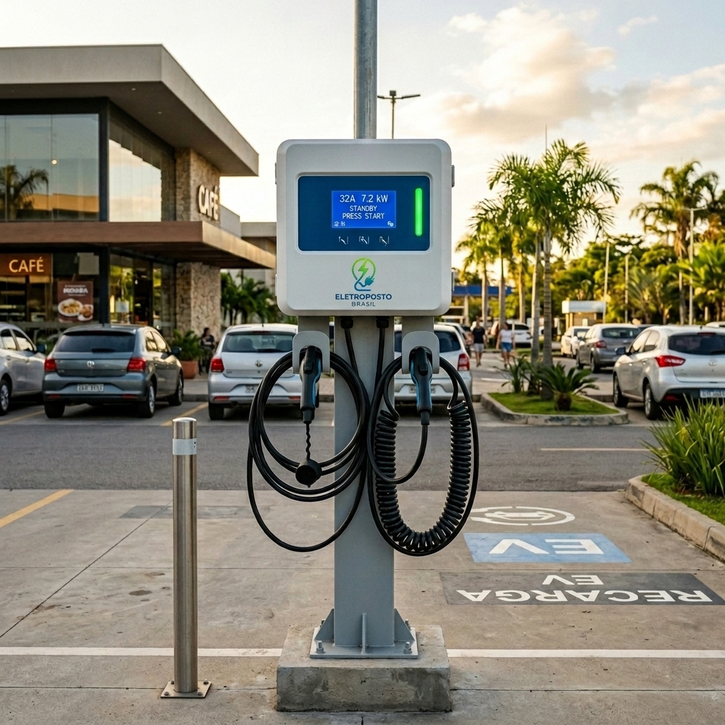 Estação de recarga Eletroposto Brasil em restaurante premium